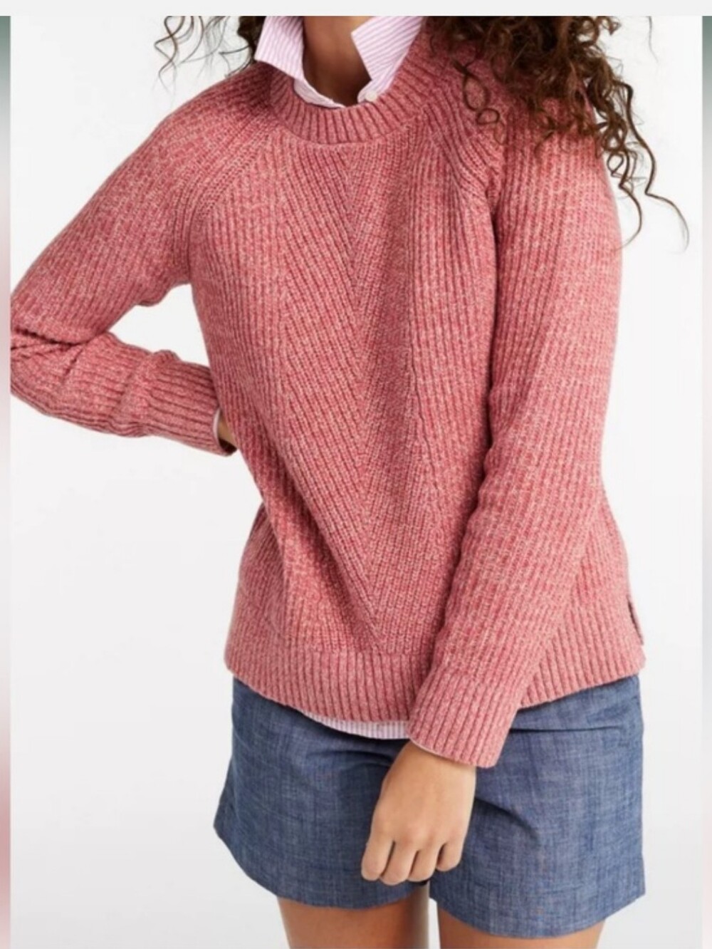 L.L. Bean Mariner Shaker Crewneck Sweater Adobe Rose Marl Sz M